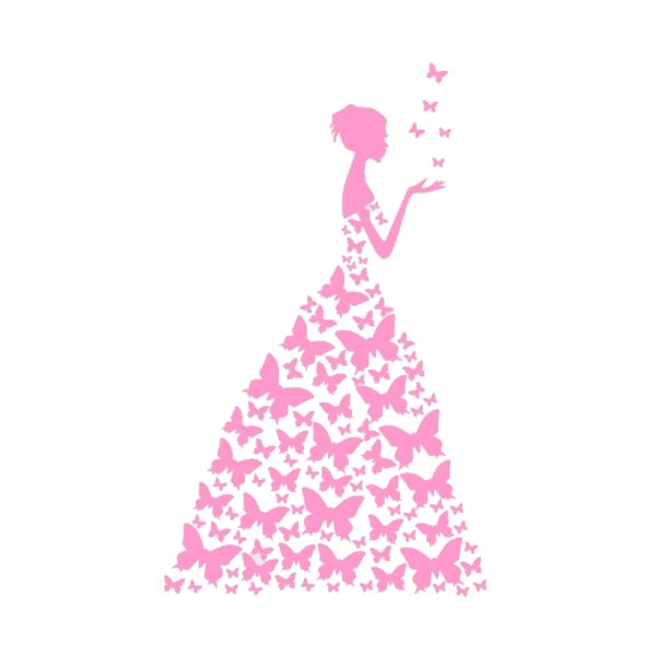 Pige Med Sommerfuglekjole Wallsticker 89x58 Cm Pink