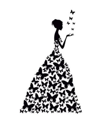 Pige Med Sommerfuglekjole Wallsticker  89x58 Cm  Sort