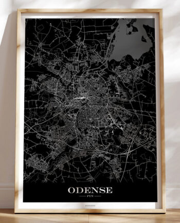 Plakat Med Bykort Odense Sort Baggrund