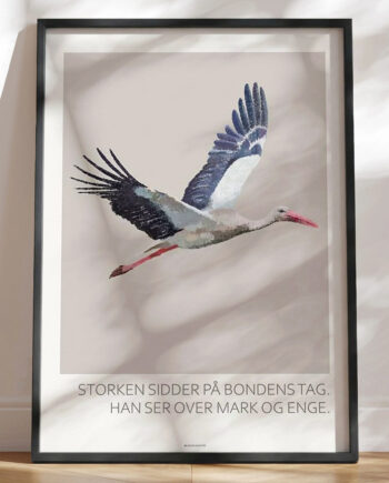Plakat Med Stork Trækulstegning Af Danmarks Sjældne Gæst