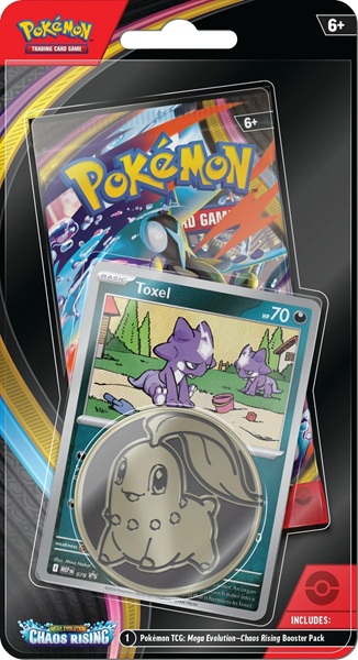 Pokemon Blister Pack -pack Checklane Blister: Mega Evolution: Chaos Rising Booster Pakke Toxel Black Star Promo Pokemon 195 184 Nt