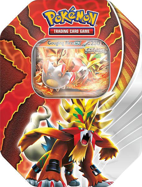 Pokemon Tin Kasse 2024 Wave   Fall: Gouging Fire Ex  Ancient Entei  Paradox Destinies Collector   Tin Box    Boosters
