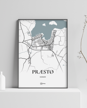 Præstø Plakaten Fuldt Kort Hvid 70 100 Cm  B1