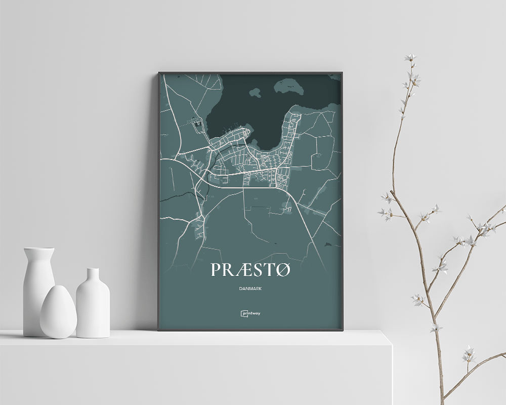 Præstø Plakaten Fuldt Kort Skovgrøn 70 100 Cm B1