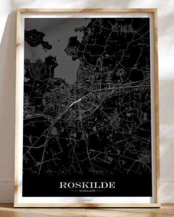 Roskilde Bykort Plakat Med Sort Baggrund