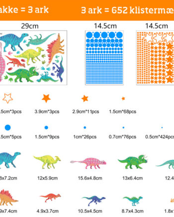 Sej Selvlysende Wallsticker Med Dinosaurer  Prikker Og Masser Af Stjerner  Hele 652 Stk