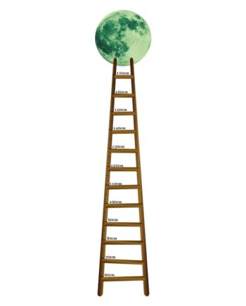 Selvlysende Højdemåler Wallsticker  Måne Samt Stige Der Måler Højden Fra 60-170cm
