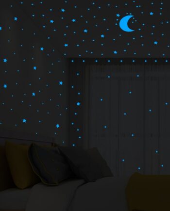Selvlysende Wallsticker Med En Halvmåne Og 338 Stjerner  Blå