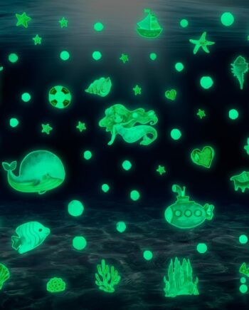 Selvlysende Wallsticker Med En Lille Havfrue  Fisk Og Andre Sjove Havdyr