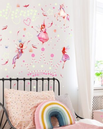 Selvlysende Wallsticker Med Enhjørninger  Feer  Prikker Og Masser Af Stjerner  Hele 638 Stk