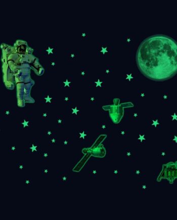 Selvlysende Wallsticker Til Den Lille Astronaut  Stjernehimmel Med En Astronaut  En Måne  Satellitter Mm