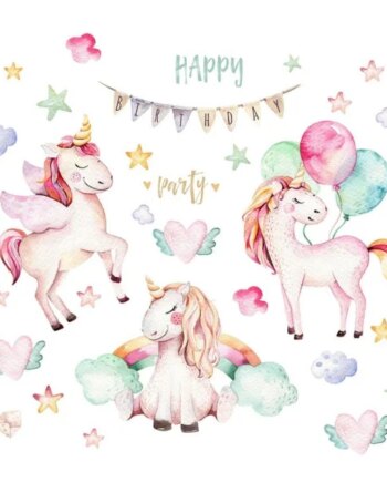 Sød Enhjørning Wallsticker  Happy Birthday Party Fødselsdagsfest