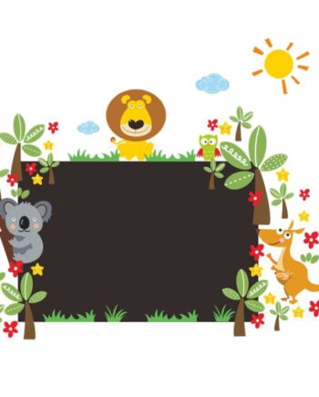 Sød Firkantet Tavle Wallsticker Til Kridt Med Dyr  Palmer  Blomster Mm