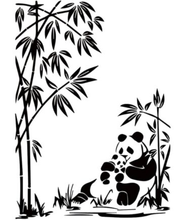 Sød Panda Wallsticker  Mor Med Panda Unge  60x43cm
