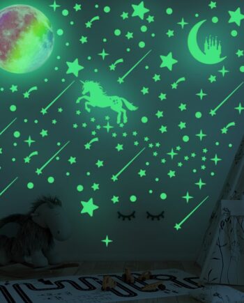 Sød Selvlysende Wallsticker Med En Flot Stjernehimmel  Enhjørning  Eventyr  Måne Og Stjerner  297 Stk
