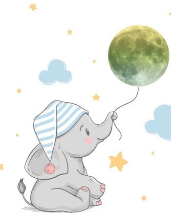 Sød Selvlysende Wallsticker Med En Lille Elefant Unge Der Holder Månen   En Snor  Lille  18 Stk