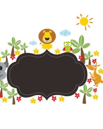 Sød Tavle Wallsticker Til Kridt Med Dyr  Palmer  Blomster Mm