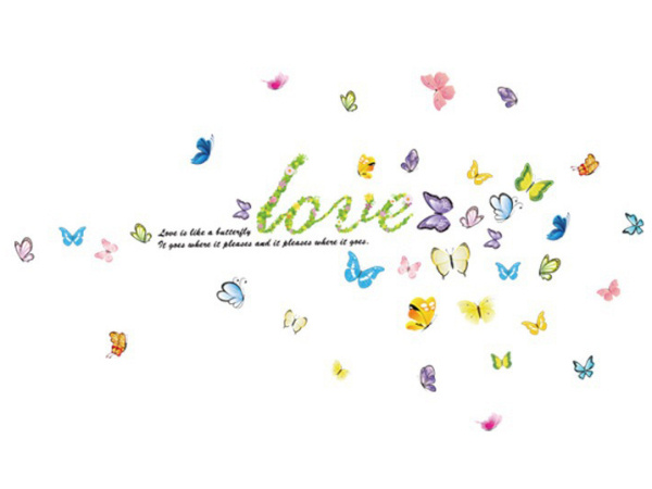 Sød Wallsticker Med Butterfly Love Kærlighed Og Sommerfugle