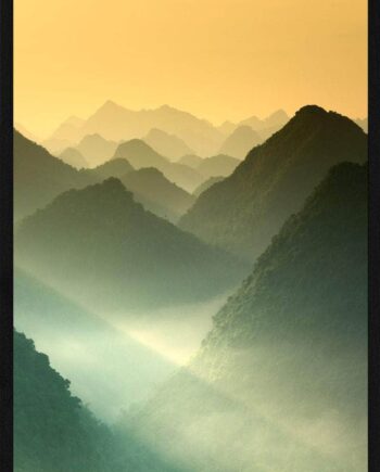 Solnedgang   Bjergene Plakat