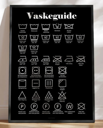 Sort Vaskeplakat Med Vaskeanvisning Og Symboler