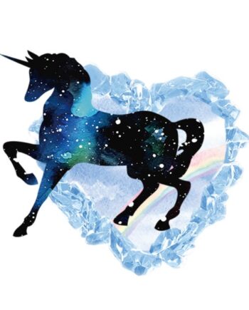 Stor Enhjørning Wallsticker  På Vej Igennem Et Hul Af Is 55x70cm