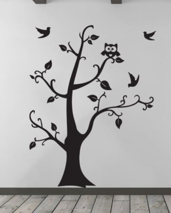 Stort Træ Med Ugle Wallsticker