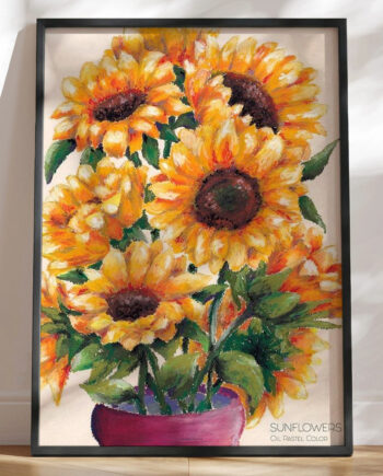Sunflowers Plakat Oliepasteltegning
