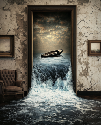 Surrealistisk Plakat 15 Båden Over Afgrunden
