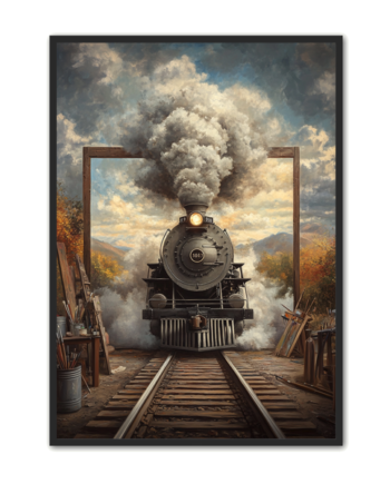 Surrealistisk Plakat 11 Damptog Og Malerisk Ramme