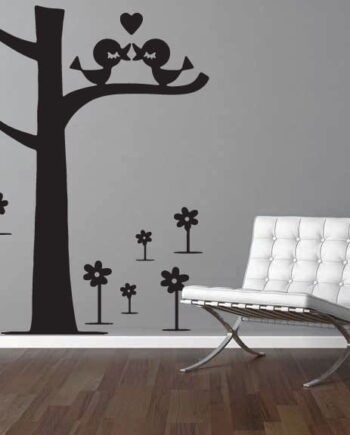 Træ Med To Hjerte Fugle Wallsticker