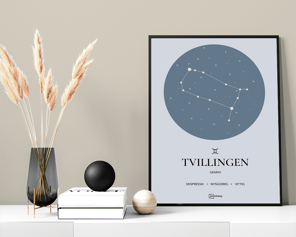 Tvillingen Stjernetegn Plakat Havblå 70 100 Cm  B1