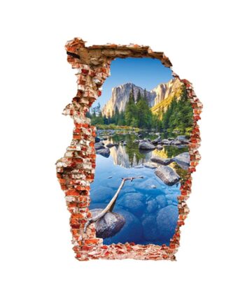 Udsigt Til Det Flotteste Bjerglandskab  Hul   Væggen Wallsticker  90x60cm