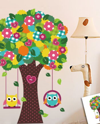 Ugler Der Gynger   Farverigt Træ Wallsticker