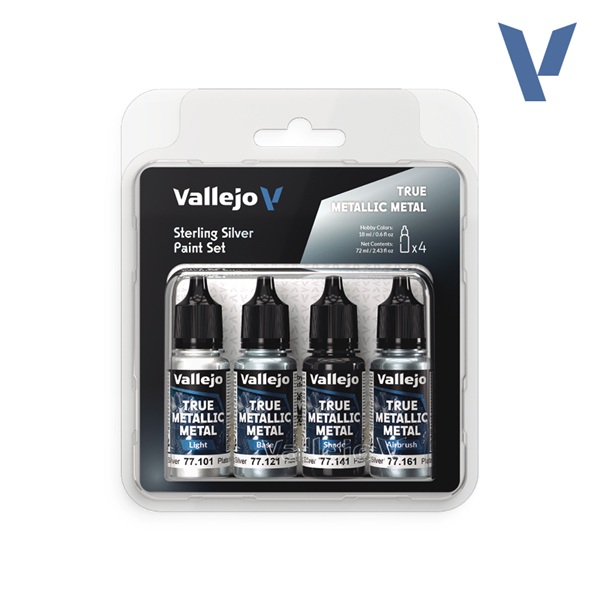 Vallejo Maling True Metallic Metal: Paint Set Sterling Silver Colors