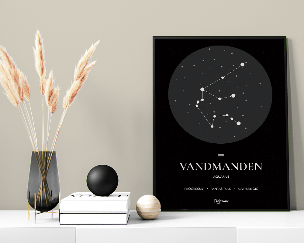 Vandmanden Stjernetegn Plakat Sort 60 84 Cm  A1