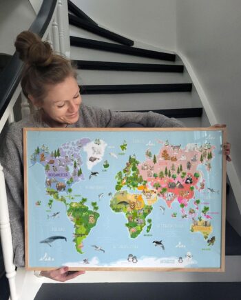 Verdenskort Til Børn Plakat Med Dyr