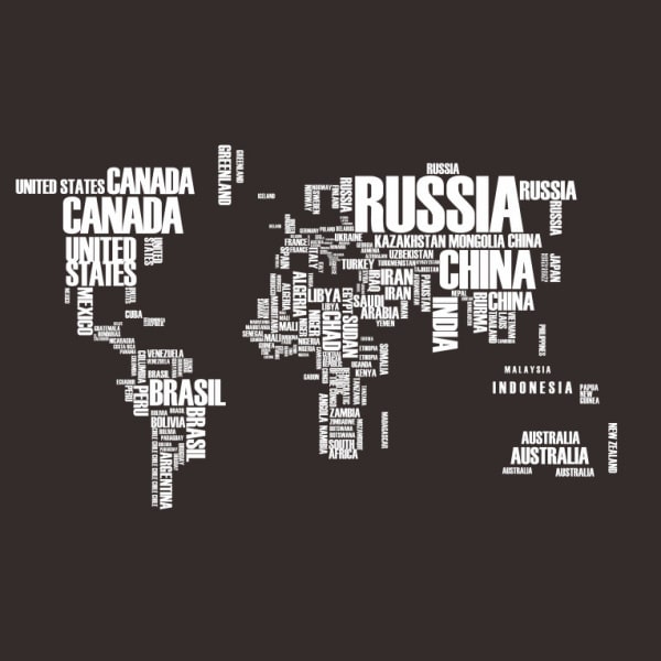 Verdenskort Wallsticker Med Landenavne 122x74cm Hvid