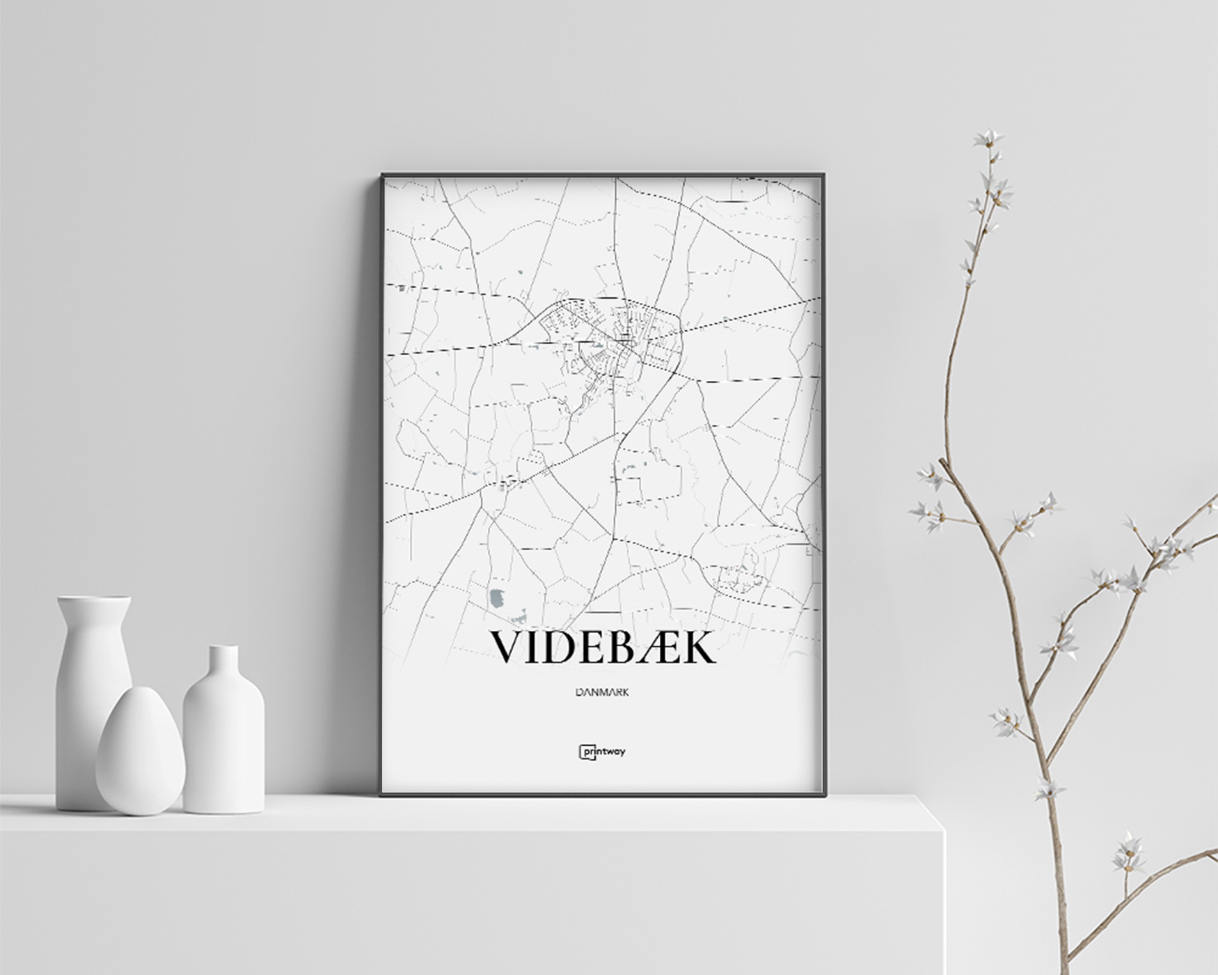 Videbæk Plakaten Fuldt Kort Hvid 70 100 Cm  B1