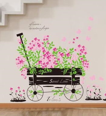 Vogn Med Blomster Wallsticker