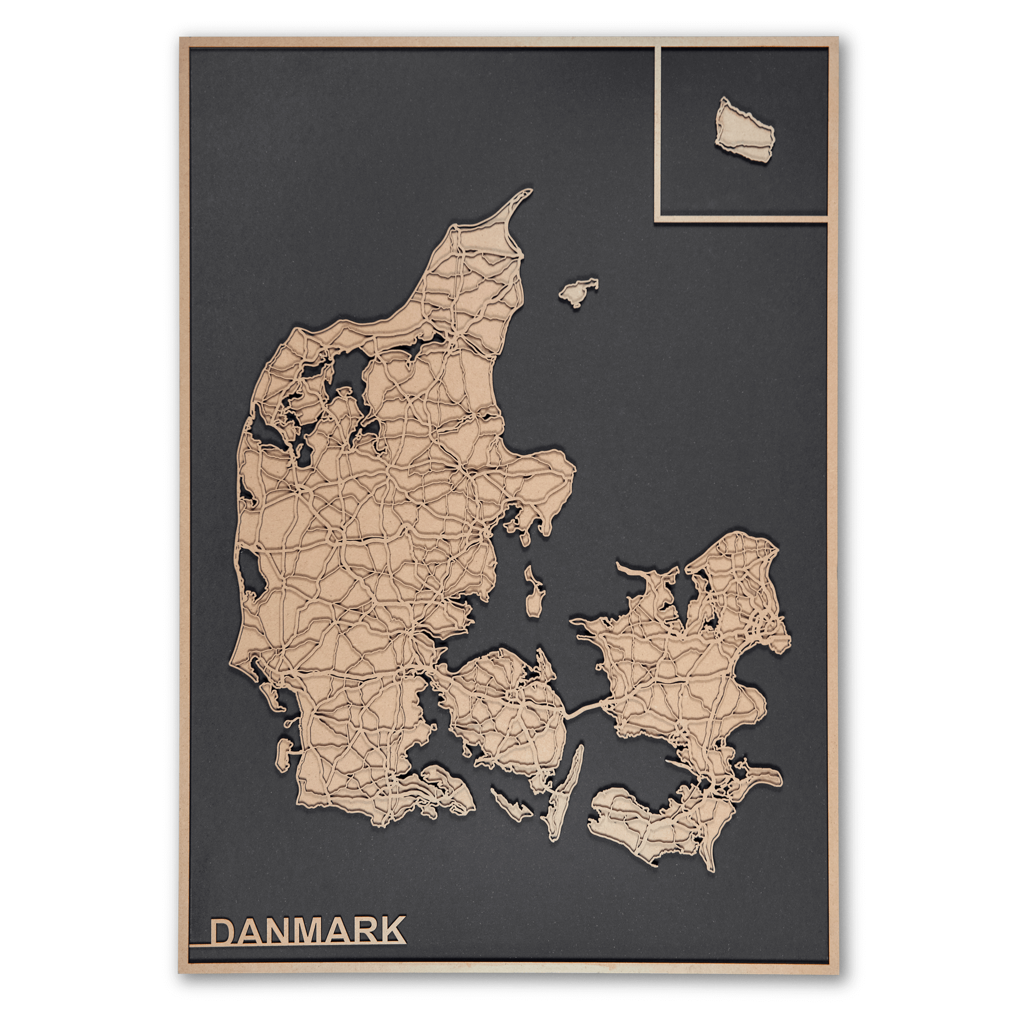 42   60 Cm  Sort Danmarks Kort