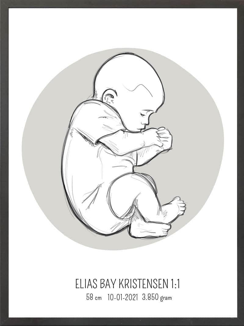 Birth Poster Fødselsplakat : Fosterstilling Lyserød