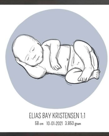 Birth Poster   Fødselsplakat  :  Liggende Blå