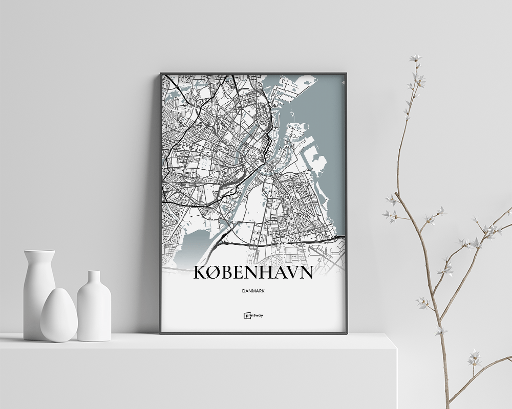 København Plakaten Fuldt Kort Hvid 21 30 Cm  A4