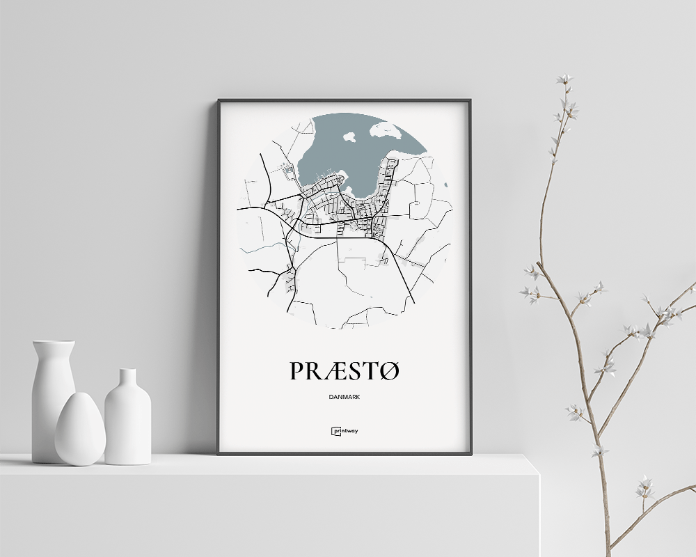 Præstø Plakaten Rundt Kort Hvid 70 100 Cm  B1