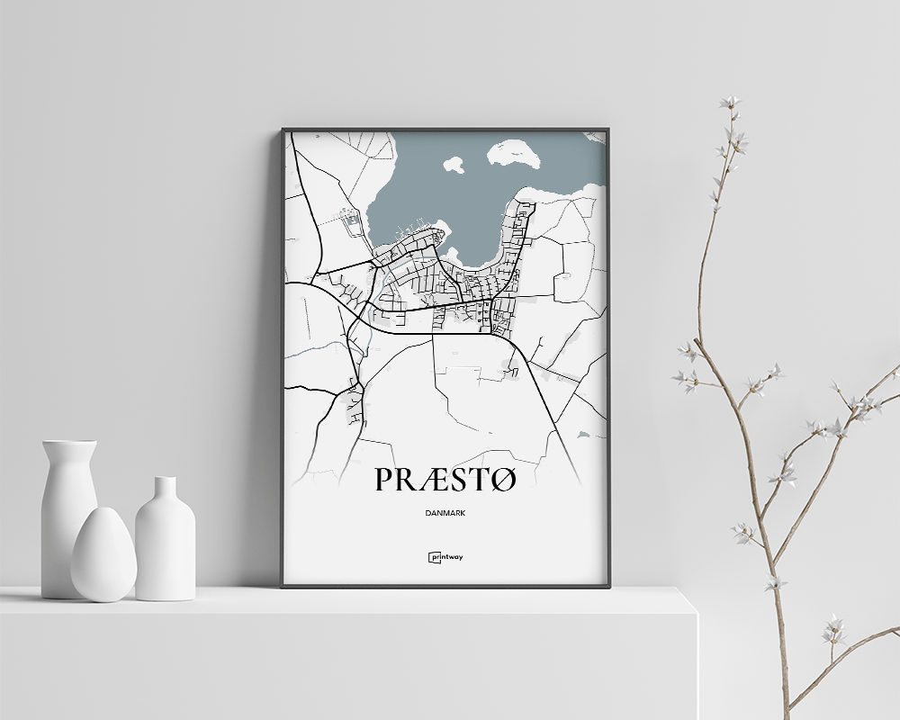 Præstø Plakaten Fuldt Kort Hvid 70 100 Cm  B1