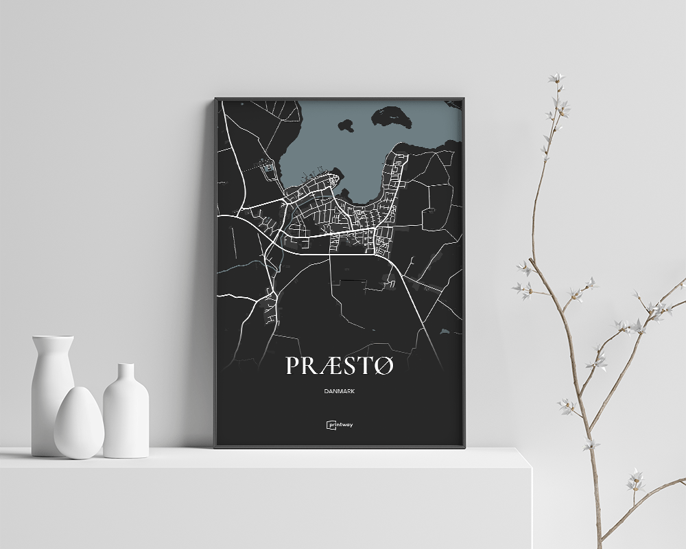 Præstø Plakaten Fuldt Kort Sort 70 100 Cm  B1
