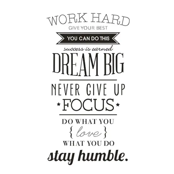 Stor Citat Wallsticker  Work Hard  Dream Big  Stay Humble  200x120cm