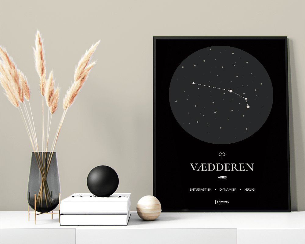 Vædderen Stjernetegn Plakat Sort 50 70 Cm  B2