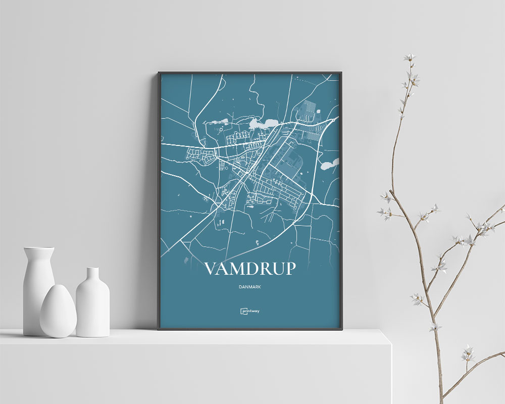 Vamdrup Plakaten Fuldt Kort Havblå 70 100 Cm  B1