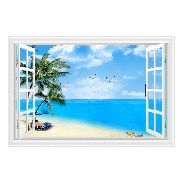 Vindue Til Bounty Strand Flot Wallsticker Med En Lækker Strand